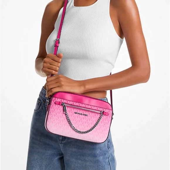 Michael Kors Jet Set Item Large Ombré EW Signature ZP Chain XBody Logo Crossbody - Picture 4 of 14